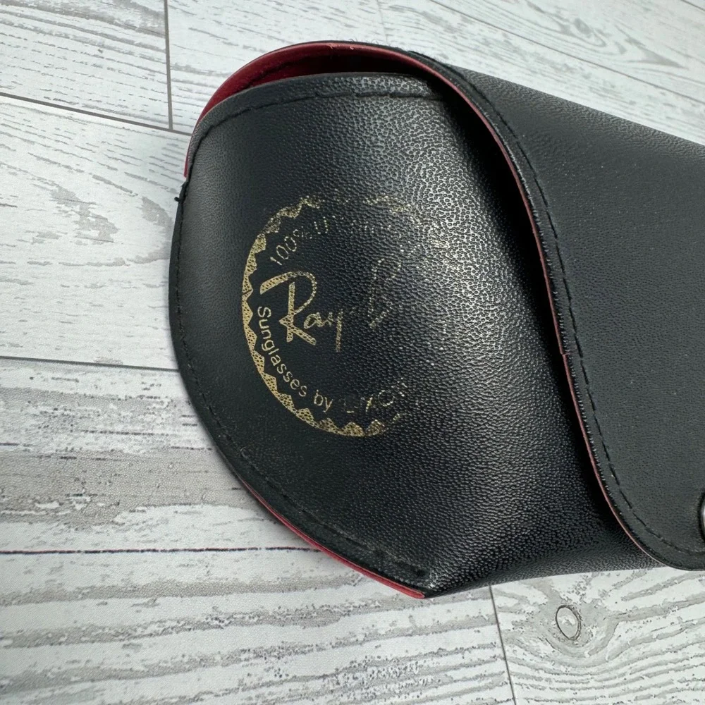 Ray Ban Sunglasses Case Black Leather‎ Snap Closure Hard Shell
